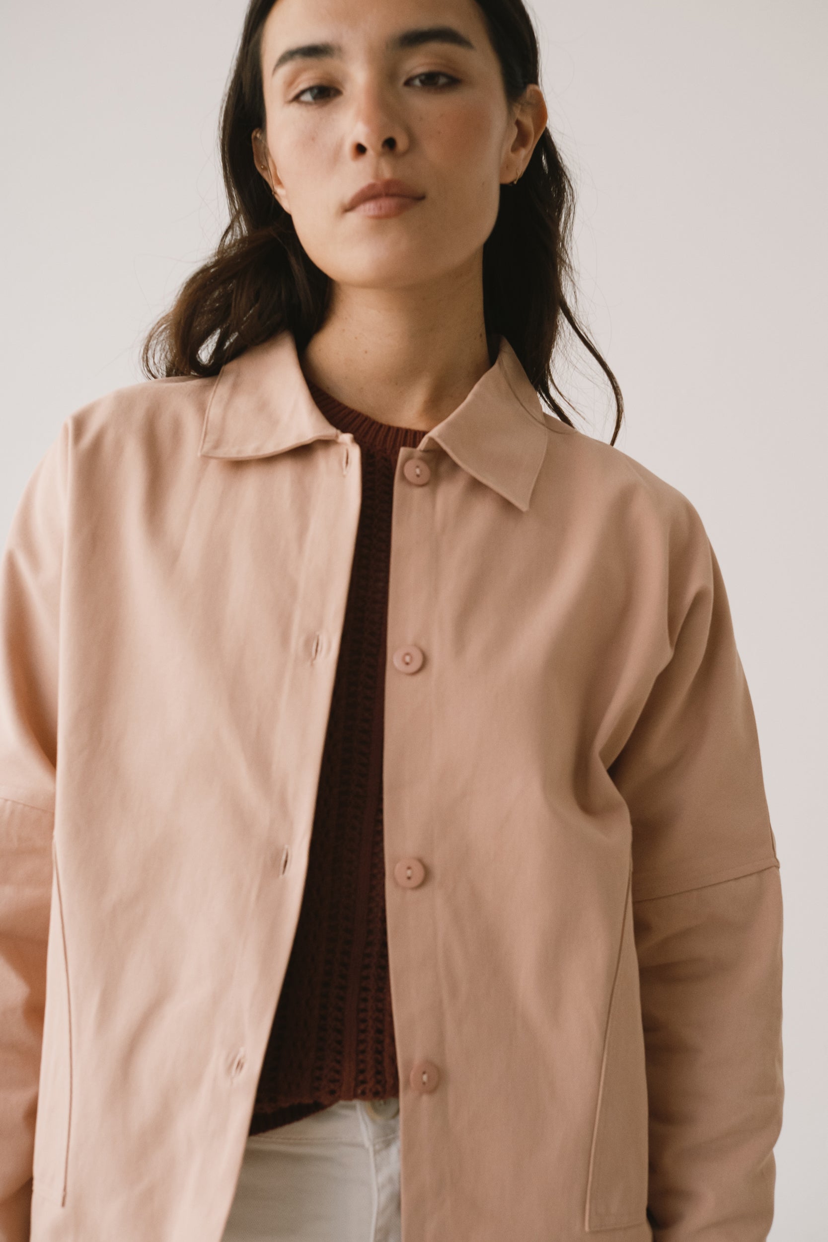 Pink oversized twill jacket | Fair fashion by TIRALAHILACHA