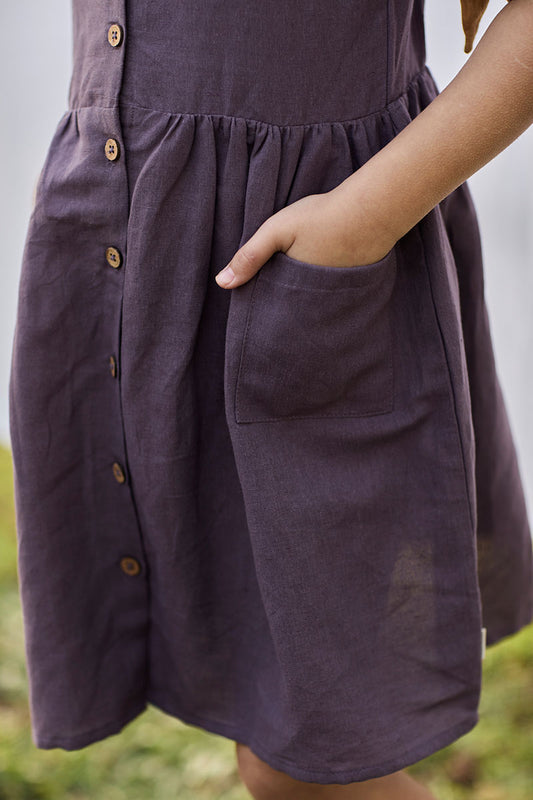 Vestido Espalda Cruzada Púrpura de Lino y Algodón Orgánico