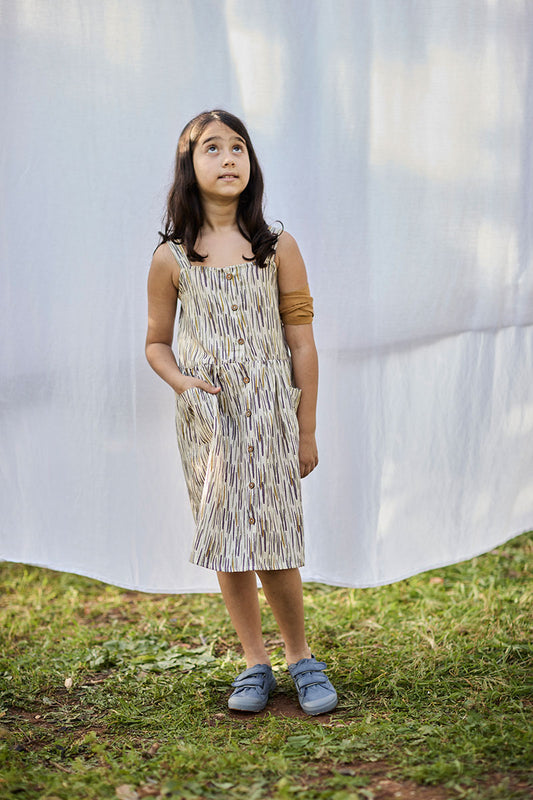 Robe dos croisé en coton biologique avec imprimé jungle en Beige