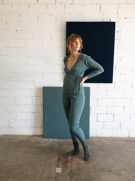 Gina Crossover-Top mit langen Ärmeln, himmelblau