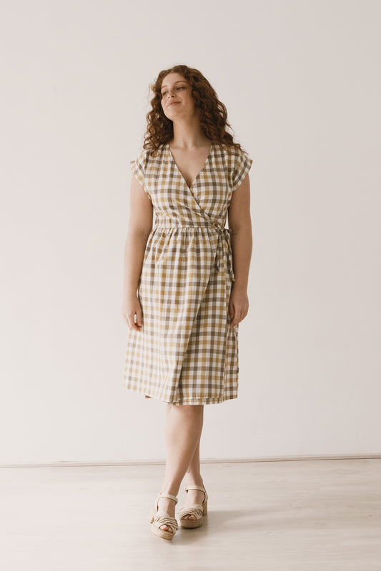 Hira wrap midi dress vichy