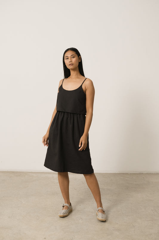 Henar Black Linen Blend Strap Dress