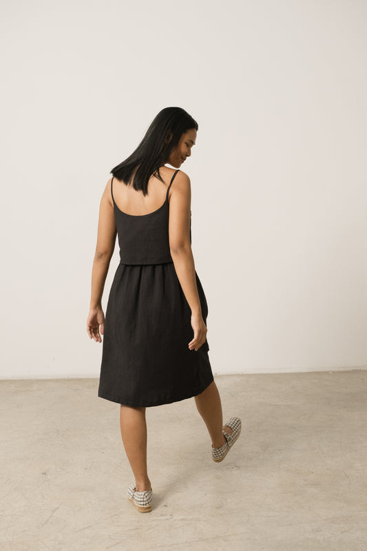 Henar Black Linen Blend Strap Dress