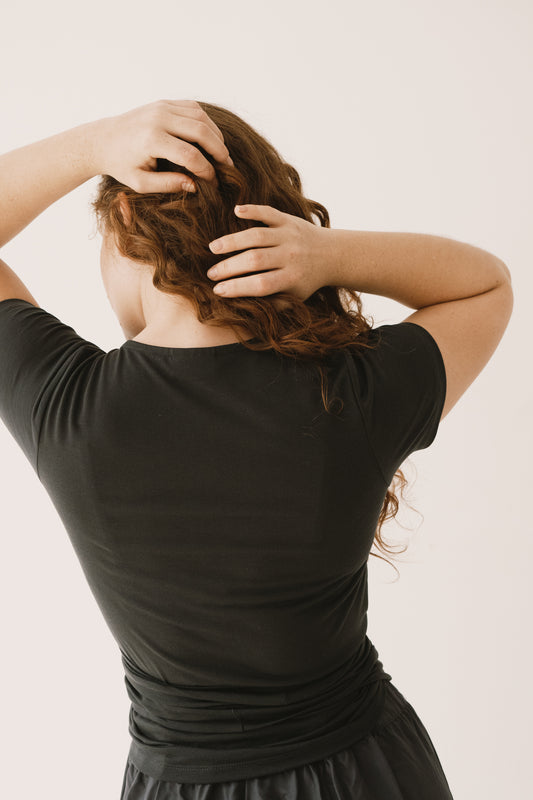 Hagne Tencel wrap T-shirt in black