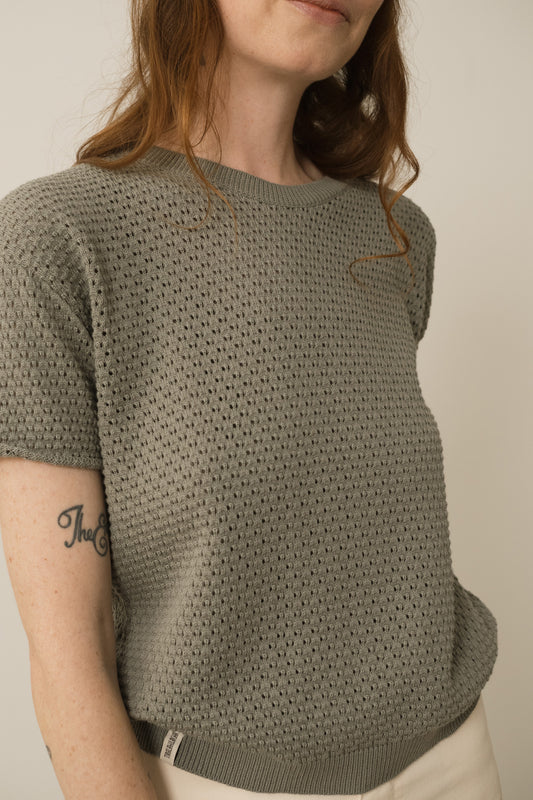 Hadara Kurzarm-Strickoberteil in Graublau