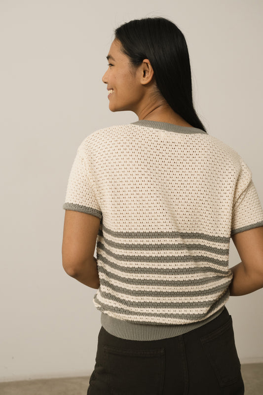 Top Punto Manga Corta Hadara Rayas Marineras Azul