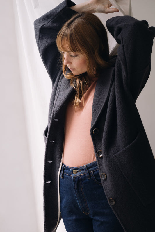 Abrigo largo 100% lana merino negro