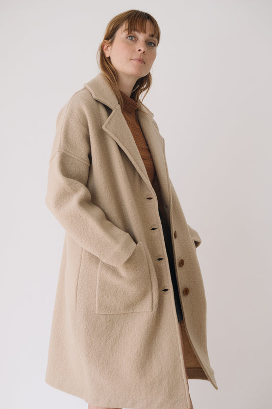 Abrigo largo 100% lana merino beige