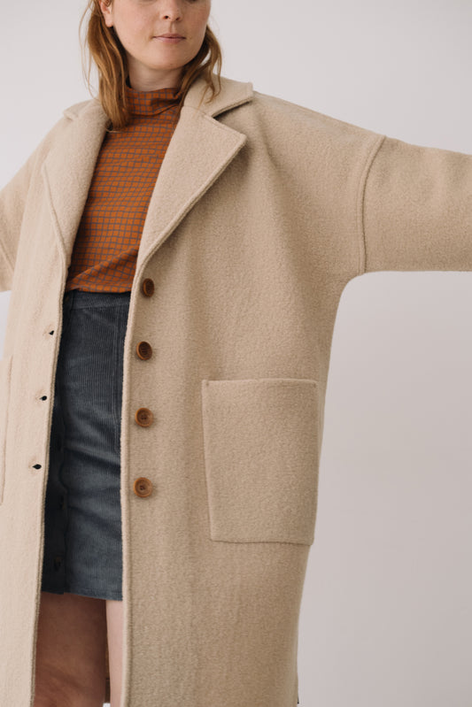 Abrigo largo 100% lana merino beige