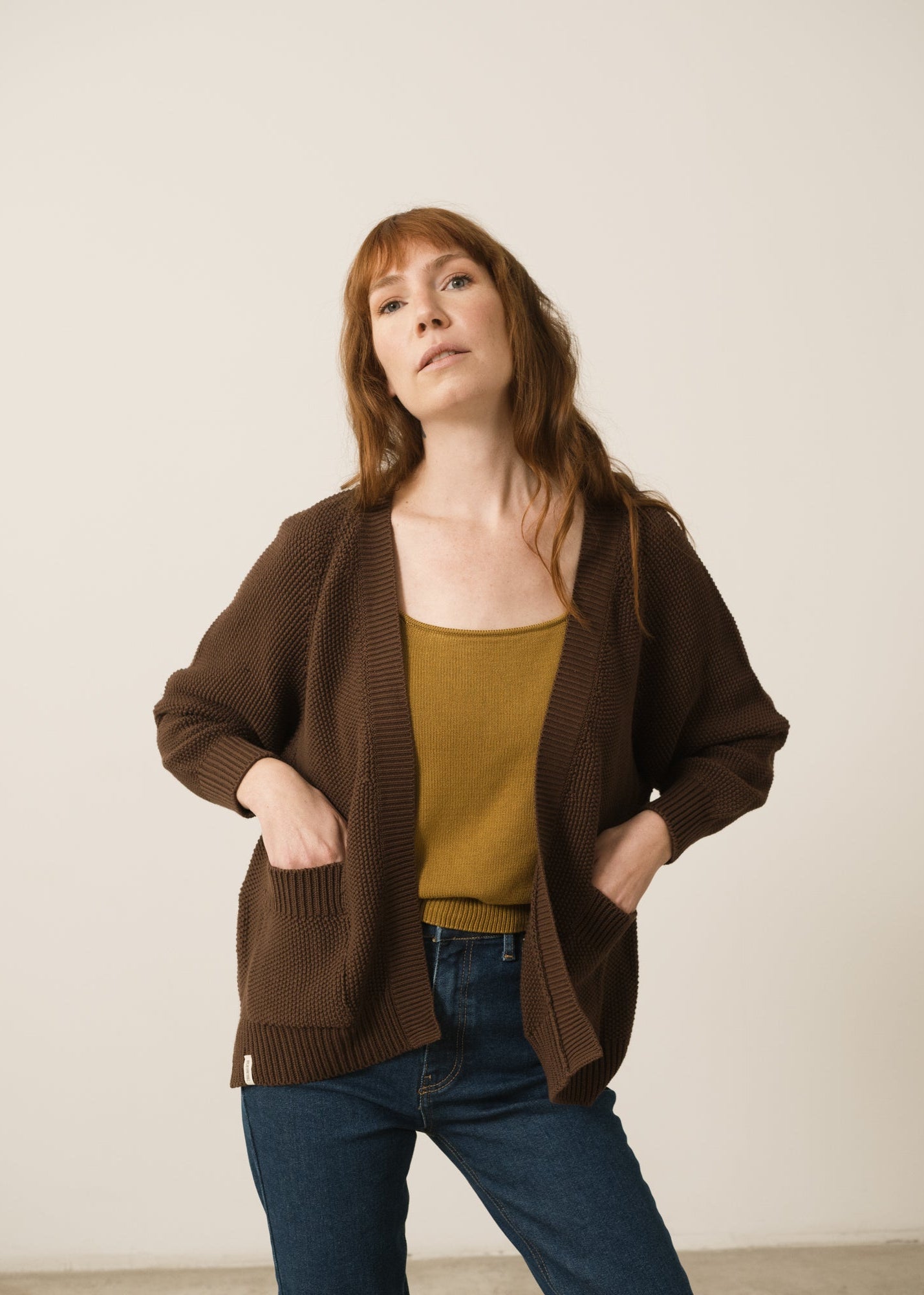 Giola long cardigan in dark brown Fair Fashion by TIRALAHILACHA