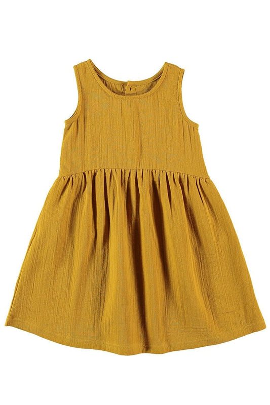 Reversible muslin dress in mustard - TIRALAHILACHA