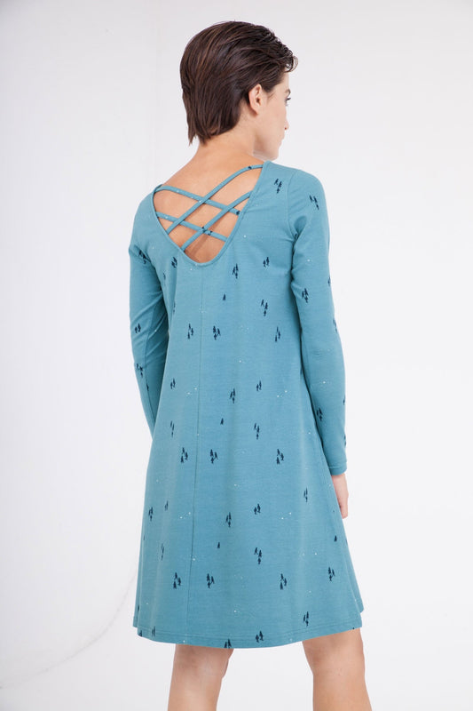 Vestido Carola Evasé color azul ópalo. - TIRALAHILACHA