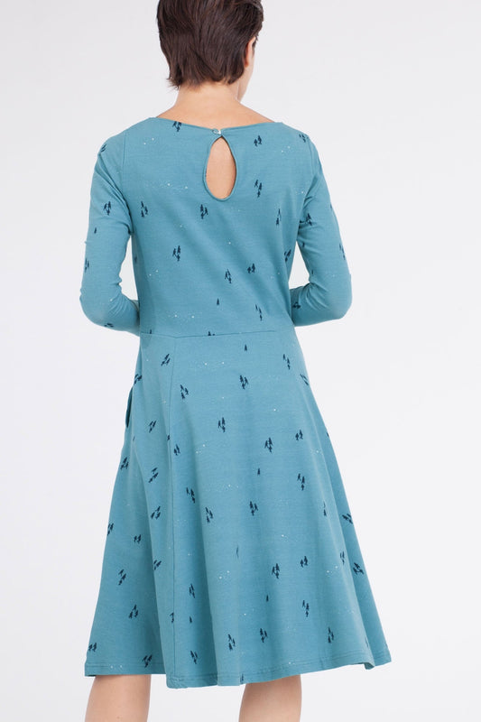 Vestido Corine falda evasé azul ópalo. - TIRALAHILACHA