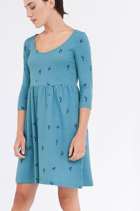 Vestido Carlona corte imperio azul ópalo. - TIRALAHILACHA