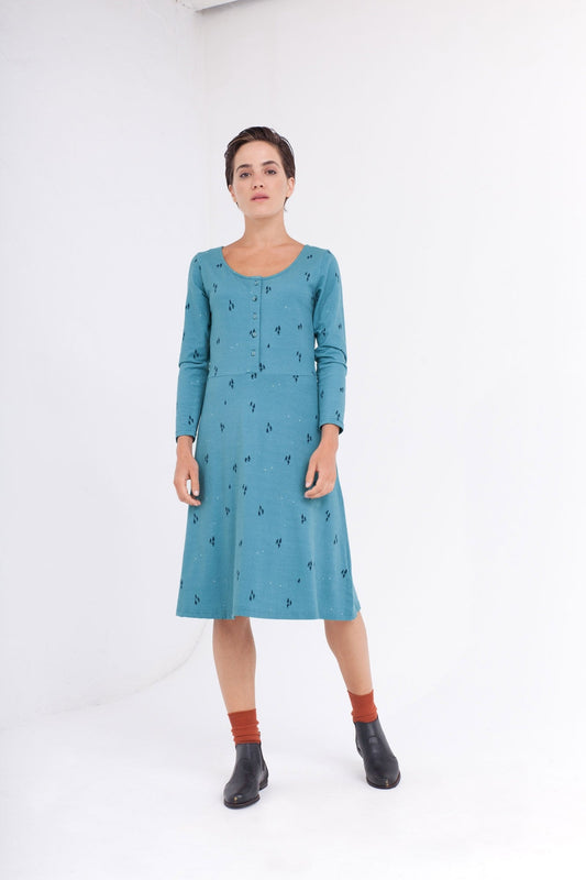 Vestido Cynthia falda midi azul ópalo. - TIRALAHILACHA