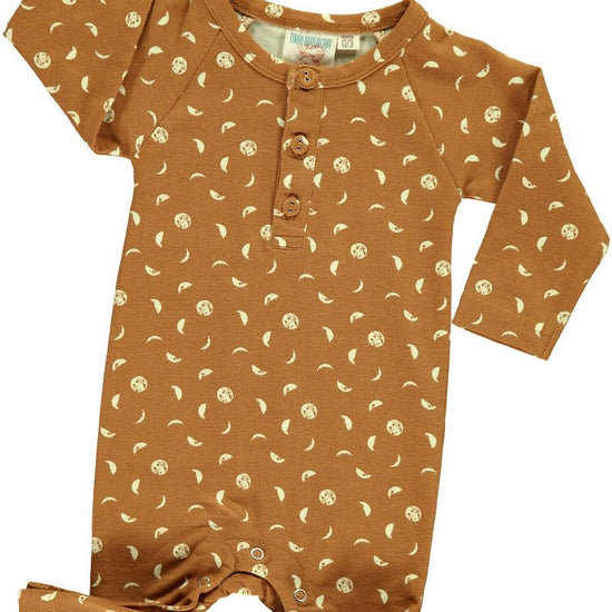 Baby long sleeve jumpsuit in mustard and moon phases print - TIRALAHILACHA