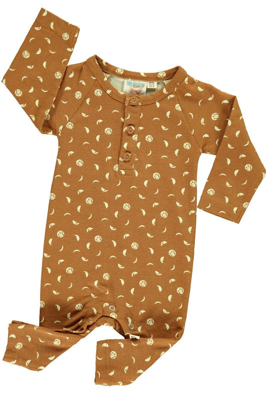 Baby long sleeve jumpsuit in mustard and moon phases print - TIRALAHILACHA