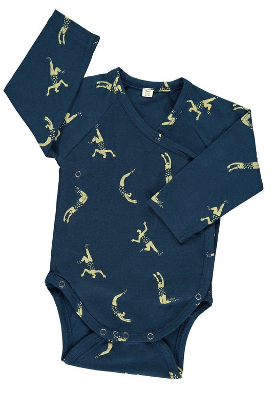 Body kimono azul marino estampado acróbatas - TIRALAHILACHA