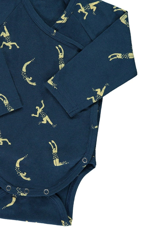 Body kimono azul marino estampado acróbatas - TIRALAHILACHA