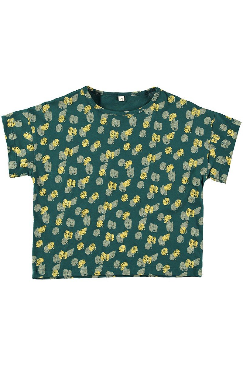 Unisex organic cotton T-shirt Footprints Blue-Green - TIRALAHILACHA