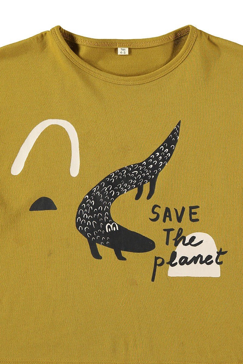Unisex T-shirt Crocodile Mustard 100% organic cotton - TIRALAHILACHA