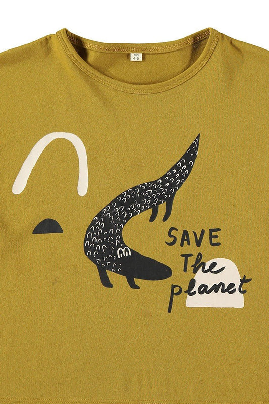 Unisex T-shirt Crocodile Mustard 100% organic cotton - TIRALAHILACHA