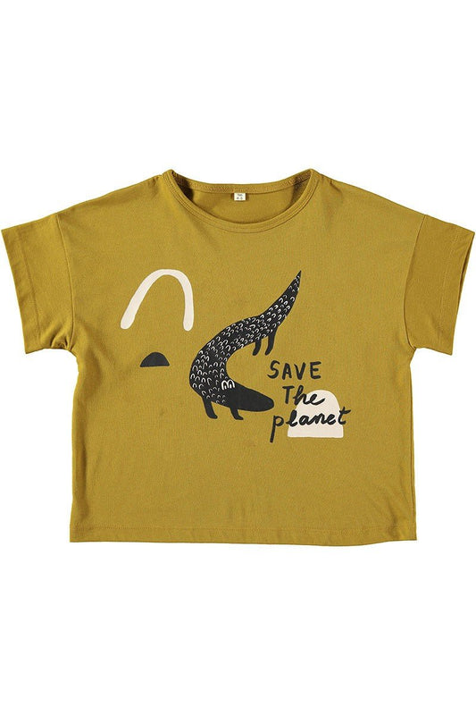 Unisex T-shirt Crocodile Mustard 100% organic cotton - TIRALAHILACHA
