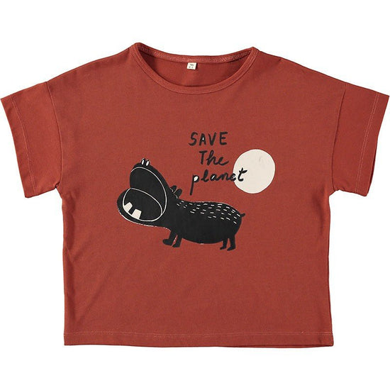 Unisex T-shirt Red Hippo in Organic Cotton - TIRALAHILACHA