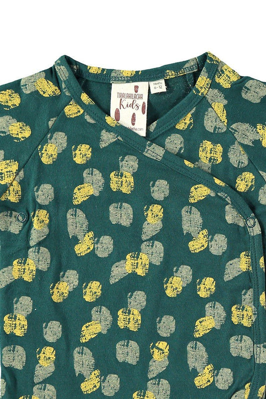 Body Kimono Footprints Blue Green 100% organic cotton - TIRALAHILACHA