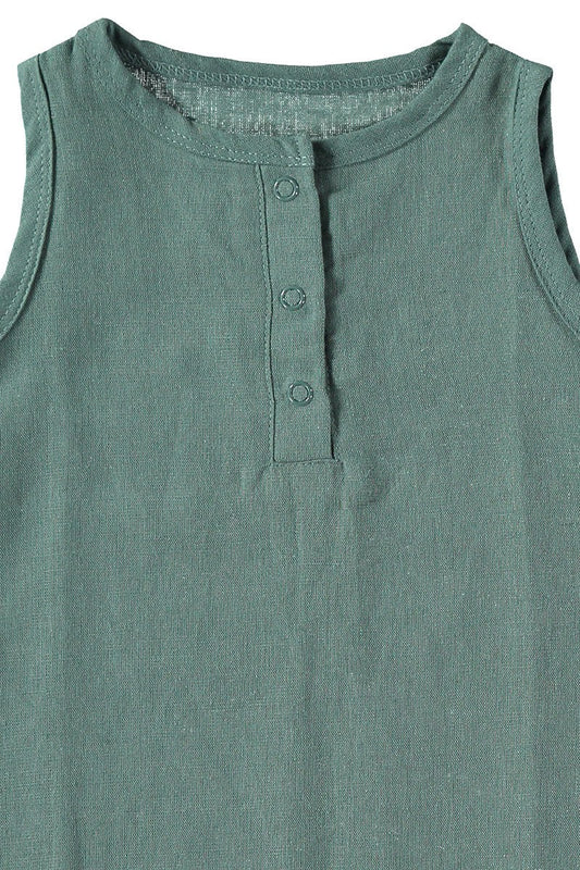 Baby Jumpsuit Aquamarine Blue in Linen & Organic Cotton - TIRALAHILACHA