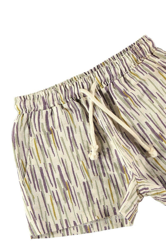 Beige Linen and Organic Cotton jungle Shorts - TIRALAHILACHA