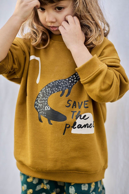 Unisex Sweatshirt Crocodile Mustard Organic Cotton - TIRALAHILACHA