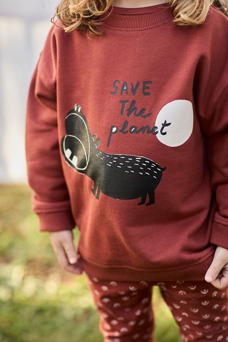 Unisex Sweatshirt Hippopotamus Red Ecological - TIRALAHILACHA