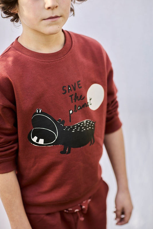 Unisex Sweatshirt Hippopotamus Red Ecological - TIRALAHILACHA