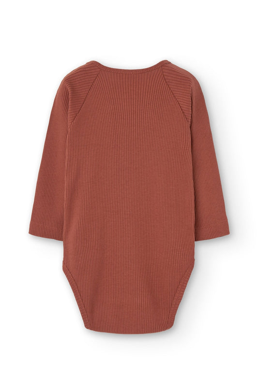 Griselle baby bodysuit with long sleeves Mars red ribbed - TIRALAHILACHA
