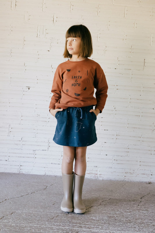 Falda corta evasé Gaya azul constelaciones