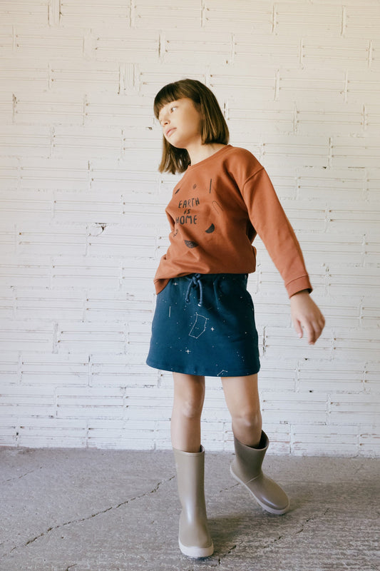 Falda corta evasé Gaya azul constelaciones