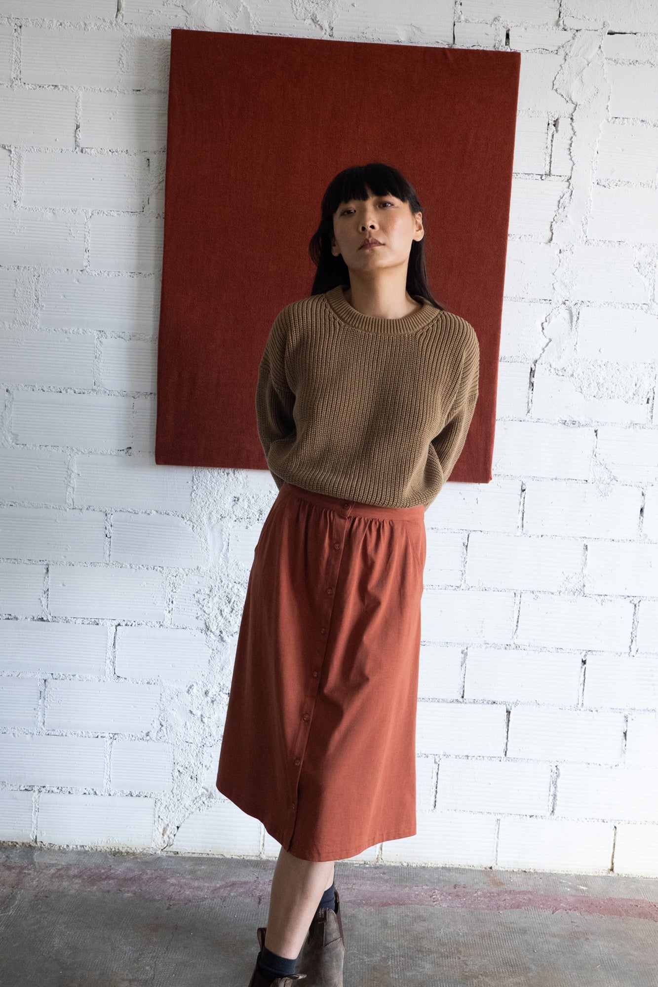 Galia midi skirt with pockets Mars red - TIRALAHILACHA