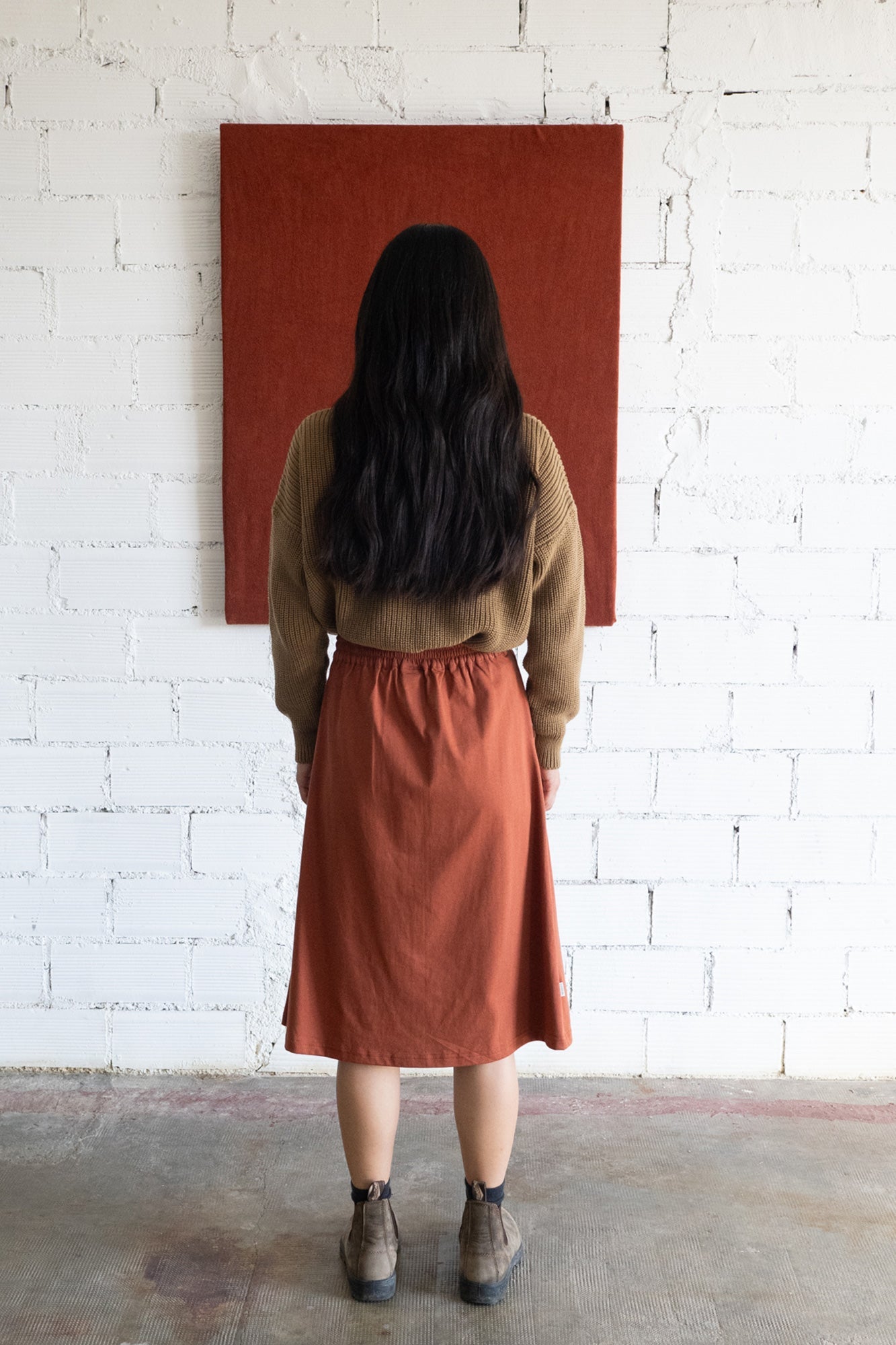 Galia midi skirt with pockets Mars red - TIRALAHILACHA
