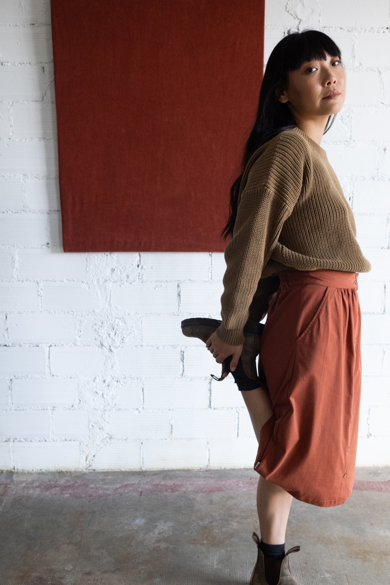 Galia midi skirt with pockets Mars red - TIRALAHILACHA