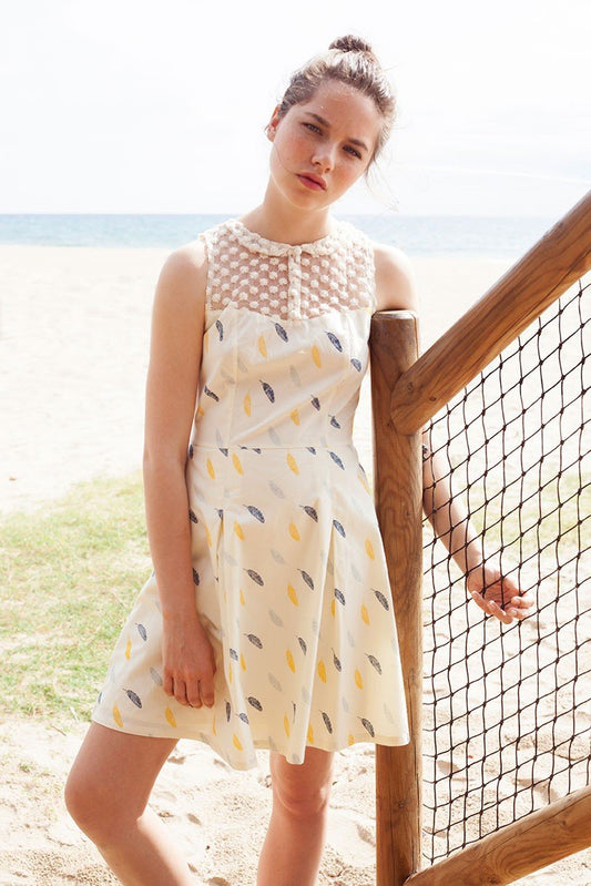 Isadora dress with feathers print - TIRALAHILACHA