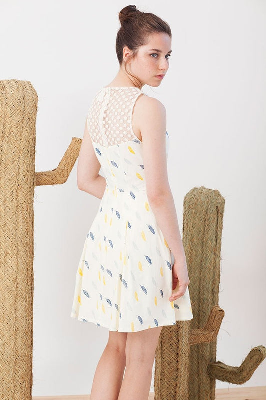 Isadora dress with feathers print - TIRALAHILACHA