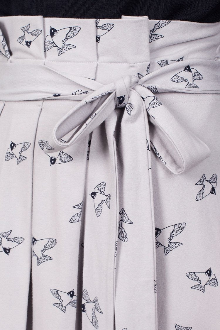Lamar Grey Bird Print Plated Skirt - TIRALAHILACHA