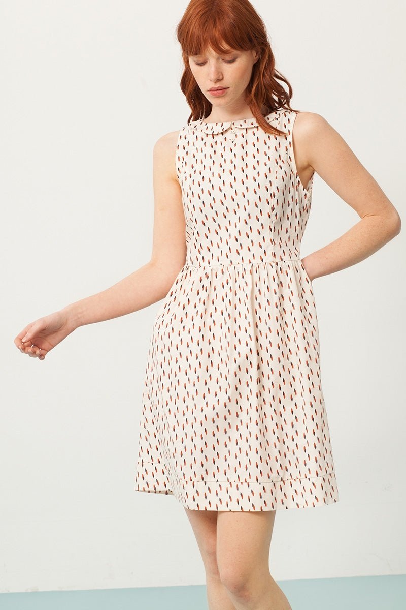 Pearle Peter Pan collar dress in cream and abstract print - TIRALAHILACHA