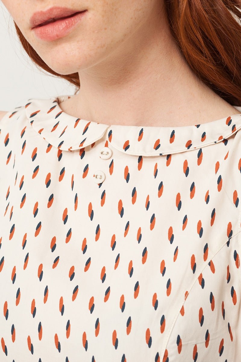 Pearle Peter Pan collar dress in cream and abstract print - TIRALAHILACHA