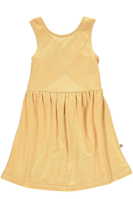 Organic cross back dress in in honey yellow and japanese print - TIRALAHILACHA