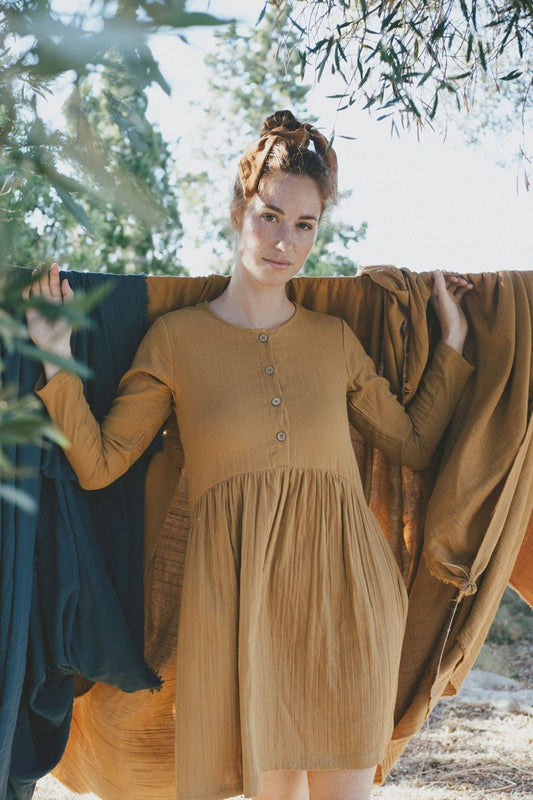 Sahar short dress in mustard - TIRALAHILACHA