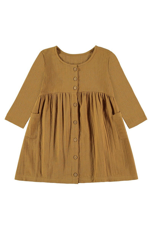 Simone dress with pockets in mustard - TIRALAHILACHA