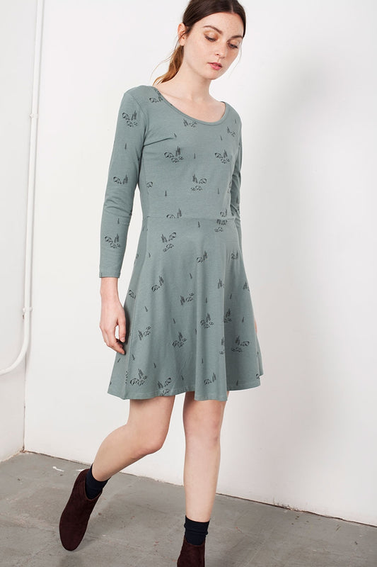 Vestido media capa Lorianne verde estampado