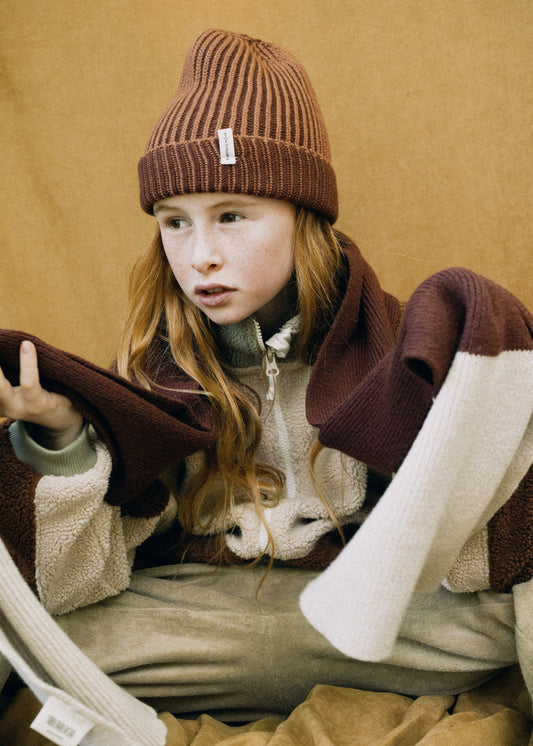 Gorro unisex Tao bicolor rojo lana merino